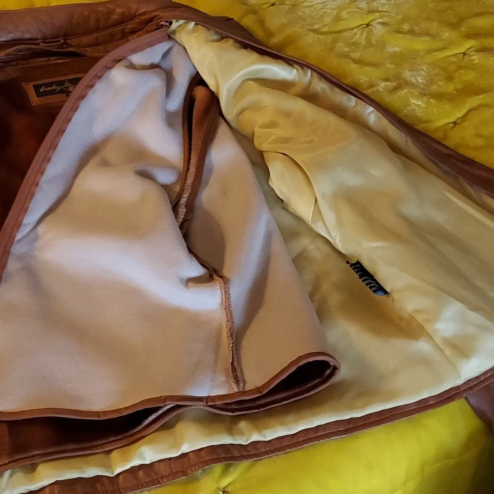 Baby Phat Women's Moto Leather Jacket Tan Cream Piping Removable Lining … - Picture 9 of 16